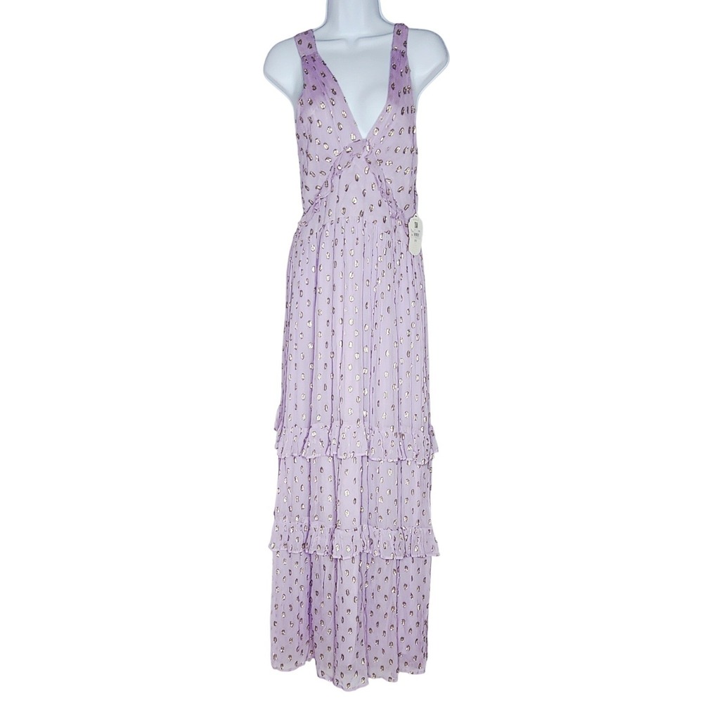 Altar'd State Lavender Gold Dot Tiered Maxi Dress Size Small NWT Flaw